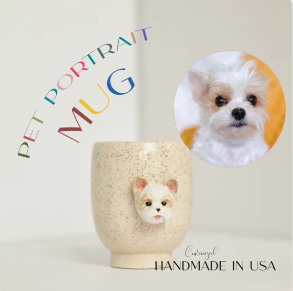 Personalized Handcrafted Ceramic Pet Portrait Mug with Round Handle